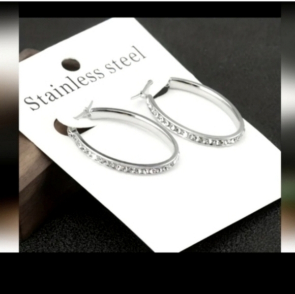 Stainless Steel CZ Women's Hoop Earrings - Picture 3 of 3